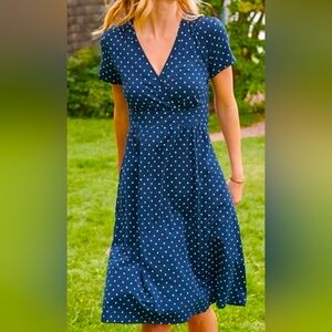 L.L. Bean Dress Wrap Summer Knit Short Sleeve Polka Dot Coastal Size M
